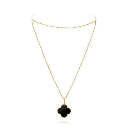 [Triumph Jewelry]CLOVER 25MM GOLD ONYX BIG CLOVER NECKLACE