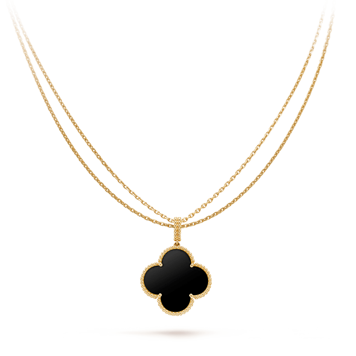 [Triumph Jewelry]CLOVER 25MM GOLD ONYX BIG CLOVER NECKLACE