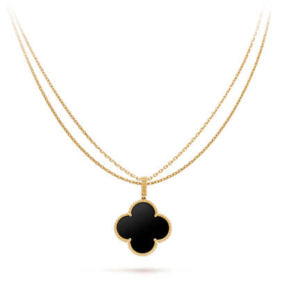 [Triumph Jewelry]CLOVER 25MM GOLD ONYX BIG CLOVER NECKLACE