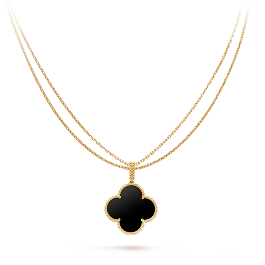 [Triumph Jewelry]CLOVER 25MM GOLD ONYX BIG CLOVER NECKLACE
