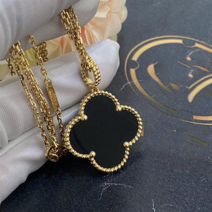 [Triumph Jewelry]CLOVER 25MM GOLD ONYX BIG CLOVER NECKLACE