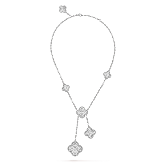 [Triumph Jewelry]CLOVER 5 MOTIFS SILVER DIAMONDS NECKLACE