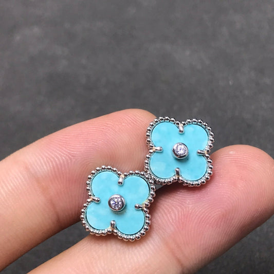 [Triumph Jewelry]CLOVER 1 DIAMOND BLUE SKY SILVER EARRINGS