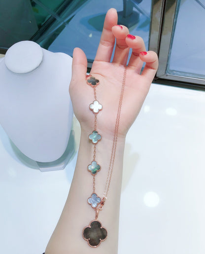 [Triumph Jewelry]COMBINED BRACELET 5 MOTIFS AND NECKLACE DARK MOP ROSE GOLD