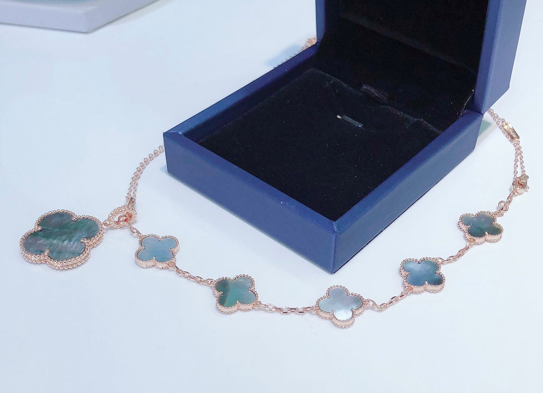 [Triumph Jewelry]COMBINED BRACELET 5 MOTIFS AND NECKLACE DARK MOP ROSE GOLD