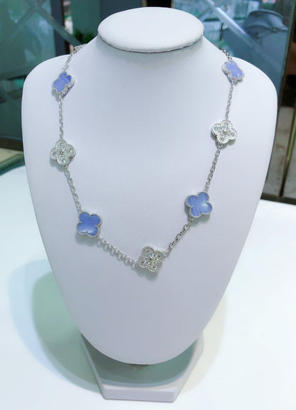 [Triumph Jewelry]CLOVER 10 MOTIFS CHALCEDONY DIAMONDS SILVER NECKLACE