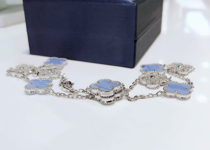 [Triumph Jewelry]CLOVER 10 MOTIFS CHALCEDONY DIAMONDS SILVER NECKLACE