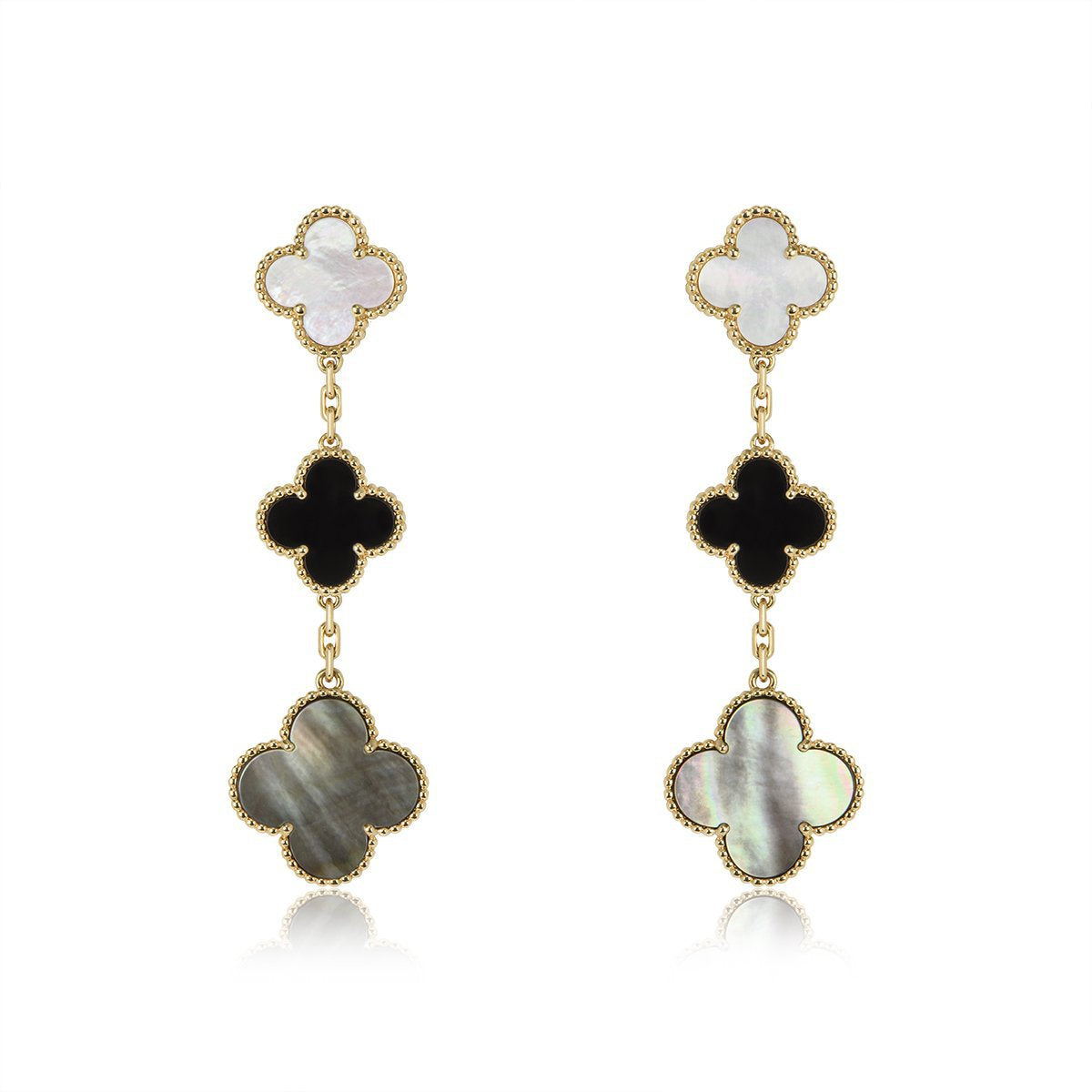 [Triumph Jewelry]CLOVER EARRINGS GOLD ONYX MOP 3 MOTIF