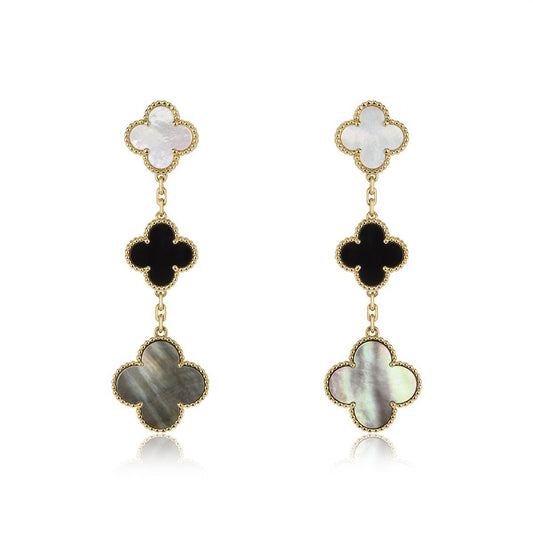 [Triumph Jewelry]CLOVER EARRINGS GOLD ONYX MOP 3 MOTIF