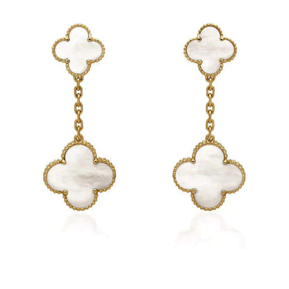 [Triumph Jewelry]CLOVER 2 MOTIF WHITE MOP EARRINGS