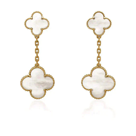 [Triumph Jewelry]CLOVER 2 MOTIF WHITE MOP EARRINGS