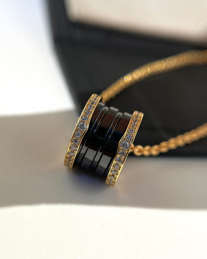 [Triumph Jewelry]ZERO 1 BLACK CERAMIC DIAMOND PINK GOLD NECKLACE