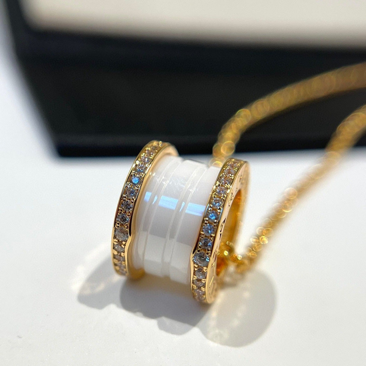 [Triumph Jewelry]ZERO 1 WHITE CERAMIC DIAMOND PINK GOLD NECKLACE